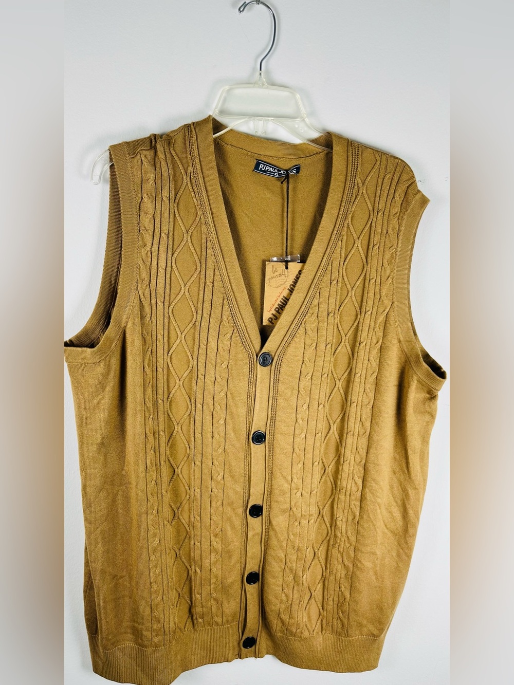 PJ Paul Jones Men’s Camel Knit Button Vest Size XL